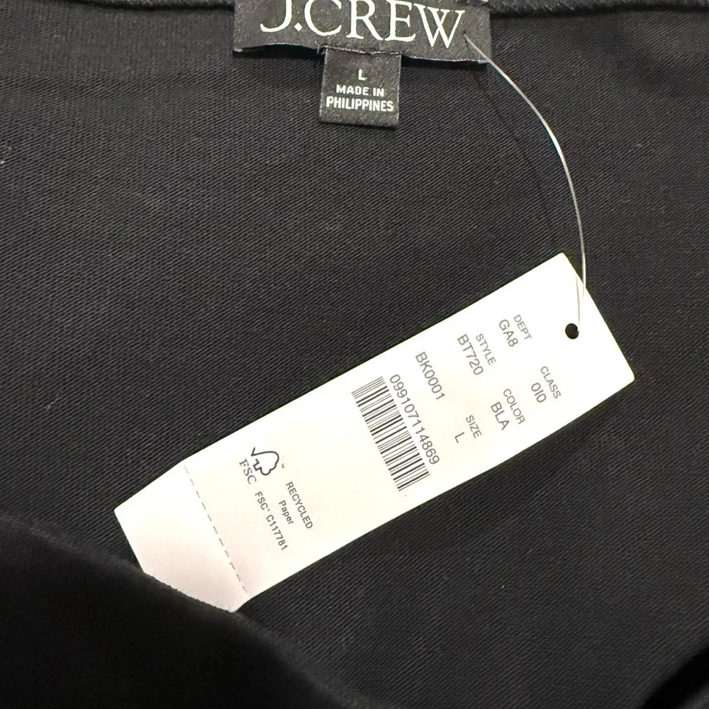 NWT J. Crew Black Mariner Jersey Cropped Boatneck T-Shirt  With Feather Cuff